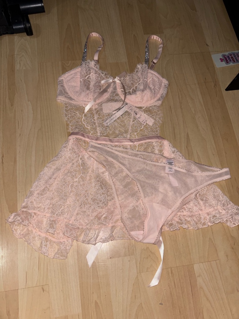 Victoria's Secret Pale Pink Lace Babydoll Chemise Set